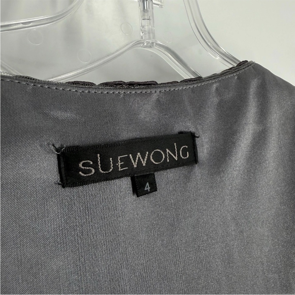 Sue Wong Cocktail Dress Womens Size 4 Gray Sheer Mesh Lace Embroidery Lined - Picture 9 of 10